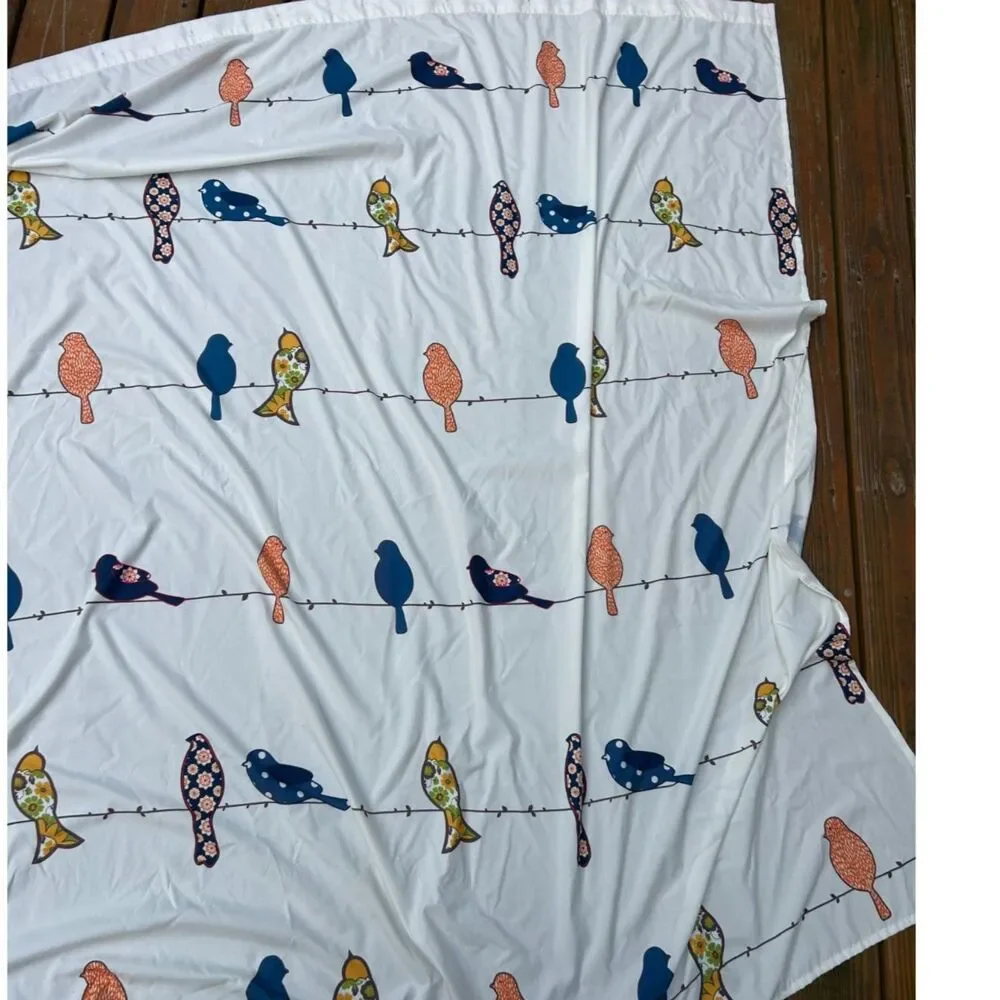 Lush Decor—Birds on a Wire Shower Curtain Whimsical Floral White Blue Orange